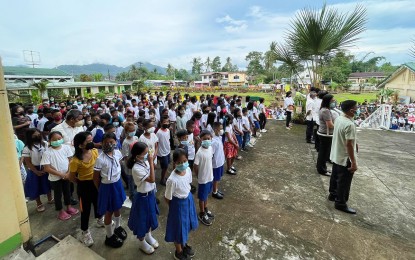 <p><strong>SCHOOL OPENING.</strong> Pupils from Bad-as Elementary School in Placer town, Surigao del Norte province, are joined by DepEd-13 Regional Director Ma. Gemma Mercado Ledesma during the opening of classes on Monday (Aug. 22, 2022). DepEd-13 said 702,007 students in the different levels in public and private schools in the Caraga Region are enrolled for the 2022-2023 school year. <em>(Photo grabbed from Bad-as Elementary School Facebook Page)</em></p>