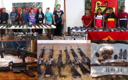 <p><strong>LARGEST ARMS CACHE.</strong> Government troops have unearthed the largest arms cache of the communist New People’s Army (NPA) rebels in the hinterlands of Caraga Region, the Eastern Mindanao Command (Eastmincom) says Tuesday (Aug. 30, 2022). Former NPA members under Guerilla Front 16 led government troops to the 31 high-powered firearms and other war matériel in various areas of the region this month.<em> (Photo courtesy of Eastmincom)</em></p>