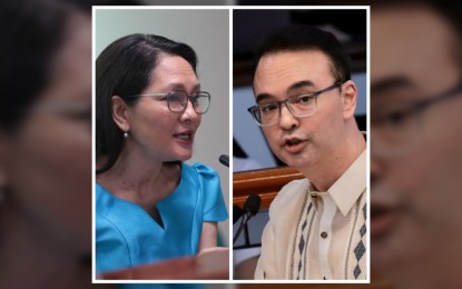 <p>Senators Risa Hontiveros (left) and Alan Peter Cayetano (right).  <em>(PNA file photo) </em></p>