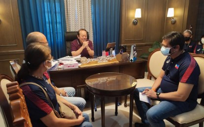 <p><strong>COURTESY CALL.</strong> A technical working group from the Philippine Sports Commission - Batang Pinoy secretariat meets with Ilocos Sur Governor Jeremias Singson last week in Vigan City, which will host the national championships on Dec. 4-10, 2022. The 2022 Batang Pinoy National Finals will be Vigan City's second hosting of a multi-sport competition after the Department of Education-organized Palarong Pambansa in 2018. <em>(Photo courtesy of the PSC)</em></p>