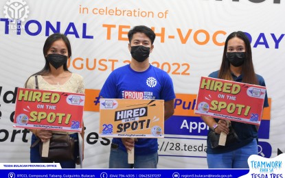 <p><strong>HIRED ON-THE-SPOT</strong>. A total of 64 technical-vocational graduates in Central Luzon were hired on-the-spot in the job fair organized by the Technical Education and Skills Development Authority (TESDA) in Region III. TESDA-Central Luzon said in a report on Wednesday (Aug. 31, 2022) that Bulacan province has the highest number of applicants hired immediately with 17, followed by Zambales and Aurora, which had 16 and 14, respectively. <em>(Photo courtesy of TESDA Region III)</em></p>