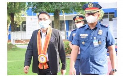 <p><strong>KICK-OFF RITES</strong>. Lawyer Renoir Baldovino (left), agent in charge of the National Bureau of Investigation - Bacolod District Office, and Lt. Col. Wilfredo Abordo, deputy police provincial director for administration attend the kick-off rites of the National Crime Prevention Week at the Camp Alfredo M. Montelibano grounds on Thursday (Sept. 1, 2022). Baldovino called on police personnel to include the public in preventing crimes, saying crime prevention is everybody’s business. <em>(Photo courtesy of the Negros Occidental Police Provincial Office)</em></p>