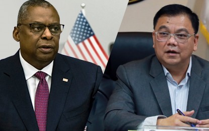 <p>US Defense Secretary Lloyd Austin (left) and DND officer-in-charge Undersecretary Jose Faustino Jr. (right) <em>(Photo courtesy of DND)</em></p>