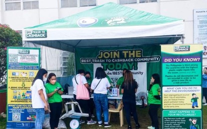<p><strong>TRASH TO CASH.</strong> The Trash to Cashback Program booth at the Bacolod City Government Center grounds on Monday (Sept. 5, 2022). Through the program, residents of Bacolod are encouraged to properly segregate recyclables at the source and exchange these at a My Basurero Eco-community Center. <em>(Photo courtesy of Councilor Kalaw Puentevella Facebook page)</em></p>