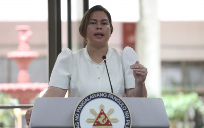 <p><strong>‘SHOW NO MERCY’.</strong> Vice President and Education Secretary Sara Z. Duterte, sitting as officer-in-charge while President Ferdinand Marcos Jr. is on his state visit to Indonesia and Singapore, urges security officials to show no mercy against criminals and terrorists, in a sit-down meeting on Monday (Sept. 5, 2022). Duterte said that some matters were discussed during the sit-down meeting aimed at intensifying interagency linkages and actions. <em>(PNA photo by Joseph Razon)</em></p>