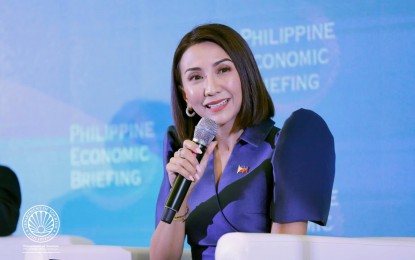 <p><strong>INVEST IN THE PHILIPPINES</strong>. Tourism Secretary Christina Garcia Frasco serves as one of the panelists at the Philippine Economic Briefing (PEB) held in Singapore on Wednesday (Sept. 7, 2022). She urged Singaporean businessmen to visit and invest in the Philippines as it shares the country's initiatives to fast-track the tourism industry's recovery.<em> (Photo by DOT Philippines)</em></p>