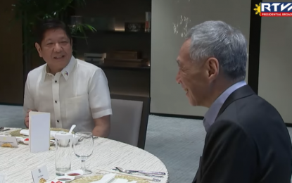<p>President Ferdinand “Bongbong” Marcos Jr. and Singaporean Prime Minister Lee Hsien Loong<em> (Screengrab from RTVM)</em></p>