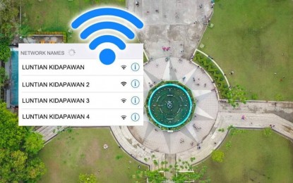<p><strong>FREE INTERNET ZONE.</strong> The drone image of the Kidapawan City plaza featuring the water fountain at the center following the announcement of the plaza’s free public internet service on Thursday (Sept. 8, 2022). The initiative aims to help students and working people access essential information that they need through the internet. <em>(Photo courtesy of Kidapawan CIO)</em></p>
