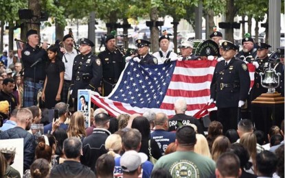 <p>A memorial service for the victims of the Sept. 11, 2001, terrorist attacks is held in New York on Sept. 11, 2022. <em>(Kyodo)</em></p>