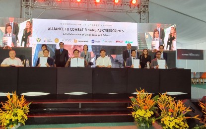 <p><strong>MOU SIGNING.</strong> The signing of a memorandum of understanding to strengthen cybersecurity and combat financial crimes through fraud prevention and data sharing measures at the UnionBank Innovation Campus in San Pedro, Laguna on Friday (Sept. 9, 2022).<strong> </strong>The digital infrastructure group of PSAC was formed in August to provide President Ferdinand “Bongbong” Marcos Jr. with “practical recommendations” from the private sector to achieve wider internet access and advance digitization initiatives.<em> (Photo courtesy of PSAC)</em></p>