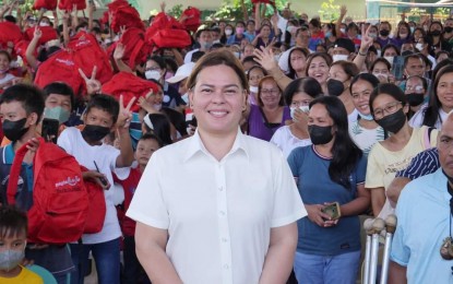 <p><strong>VALUE EDUCATION.</strong> Vice President and Education Secretary Sara Z. Duterte visits learners in Siquijor province to encourage them to value education to achieve their dreams on Sunday (Sept. 11, 2022). Siquijor is now the fifth province visited by Duterte through the Office of the Vice President’s PagbaBAGo campaign. <em>(Photo courtesy of Office of the Vice President)</em></p>