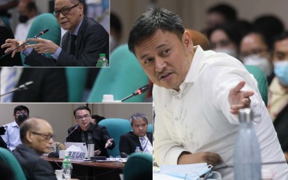 <p><strong>2023 BUDGET</strong>. Senator Juan Edgardo "Sonny" Angara, chair of the Senate Committee on Finance, presides over a briefing by the Development Budget Coordination Committee on the Proposed 2023 National Expenditure Program in the Senate on Wednesday (Sept. 14, 2022). Senators Joel Villanueva and Alan Peter Cayetano (inset) posed questions to Finance Secretary Benjamin Diokno and other economic managers during the briefing. <em>(PNA photo by Avito Dalan)</em></p>
