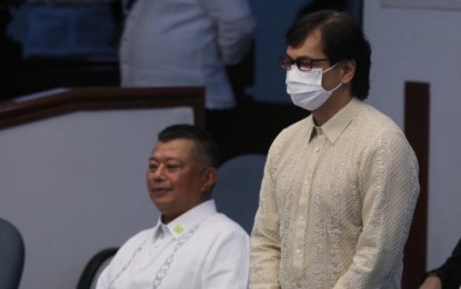 <p><strong>CONFIRMED.</strong>  Interior Secretary Benjamin "Benhur" Abalos Jr. (right) answers queries from members of the Commission on Appointments (CA) at the Philippine Senate in Pasay City on Wednesday (Sept. 14, 2022). Abalos and Justice Secretary Jesus Crispin "Boying" Remulla (left seated) easily earned the nod of the CA members as nobody opposed their appointments. <em>(PNA photo by Avito Dalan)</em></p>
