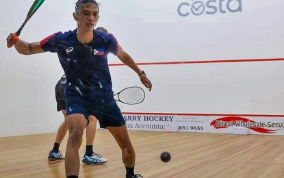 <p><strong>STILL IN THE GAME.</strong> Filipino squash player Robert Andrew Garcia in action during the Costa Open in Coffs Harbour City, Australia on Aug. 14, 2022. Garcia won his first-round match at the Eastside Open in Hobart, Australia on Sept. 14, 2022.<em> (Contributed photo)</em></p>