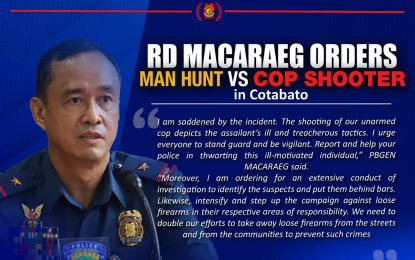 <p><strong>MASSIVE MANHUNT.</strong> Police Regional Office-Soccsksargen chief, Brig. Gen. Jimili Macaraeg, orders Friday (Sept. 16, 2022) a massive manhunt for a motorcycle-riding in tandem gunmen who shot and wounded an off-duty cop in Pikit, North Cotabato, on Sept. 14, 2022. Macaraeg said the regional police forces should not let such incidents occur without swift resolution.<em> (Image courtesy of PRO-12)</em></p>