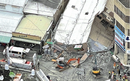 <p>Buildings are seen damaged in Yuli, Hualien County on Sept. 18, 2022, after an earthquake struck southeastern Taiwan. <em>(Photo courtesy of Taiwan's fire department/Kyodo)</em></p>