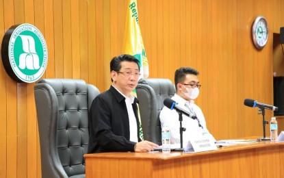 <p><strong>GROSS NEGLIGENCE</strong>. National Irrigation Administration (NIA) Administrator Benny Antiporda (left) and Senior Deputy Administrator Atty. Eryl Royce Nagtalon hold a press briefing on Monday (Sept. 19, 2022). The officials said due to "gross negligence" of their two officials, NIA stands to lose the Green Asia case involving PHP206 million. <em>(Photo courtesy of NIA)</em></p>
