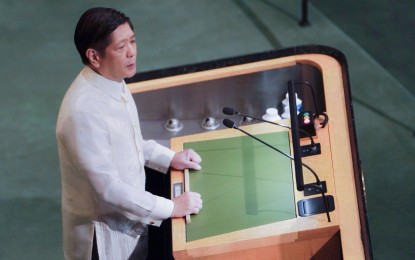 <p>President Ferdinand Marcos Jr. at the 77th United Nations General Assembly in New York on Sept. 21, 2022 (Manila time). <em>(OPS photo)</em></p>
