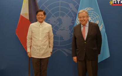 <p>Philippine President Ferdinand “Bongbong” Marcos Jr. and United Nations (UN) Secretary-General António Guterres <em>(Screengrab from RTVM)</em></p>