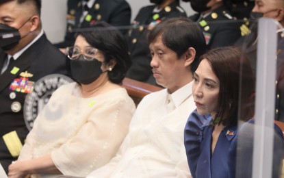 <p><strong>CONFIRMED.</strong> (From left) Environment Secretary Toni Loyzaga, Agrarian Reform Secretary Conrado Estrella III, and Tourism Secretary Christina Frasco hurdle the Commission on Appointments hearing at the Senate on Tuesday (Sept. 27, 2022). The military officials behind them also earned the Commission’s approval. <em>(PNA photo by Avito Dalan)</em></p>