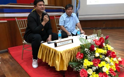 <p><strong>ENERGY STABILITY.</strong> Russ Mark Gamallo, officer-in-charge of the Department of Energy-Visayas Field Office (left), is shown with Dumaguete Mayor Felipe Antonio Remollo in a forum on Thursday (Sept. 29, 2022). He said there is enough power supply in the region for the next five years with the ongoing grid interconnection between the Visayas and Mindanao. <em>(Photo by Judy Flores Partlow)</em></p>
