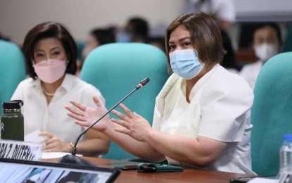 <p><strong>DEFENDED. </strong>Vice President Sara Duterte answers on Thursday (Sept. 29, 2022) the queries from senators during the budget deliberation of the Senate Committee on Finance concerning the 2023 proposed budget of the Office of the Vice President. <em>(PNA photo by Avito Dalan)</em> </p>