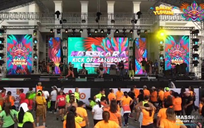 <p><strong>FESTIVAL KICK-OFF</strong>. Various dance and musical events are taking place at the Bacolod City Government Center grounds ahead of the countdown to the 43rd Masskara Festival at midnight on Friday (Sept. 30, 2022). Mayor Alfredo Abelardo Benitez said the city’s goal is 200,000 visitors for the three-week festival set from Oct. 1 to 23. <em>(Screenshot from Masskara Festival Facebook page)</em></p>