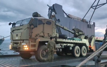 <p><strong>MODERN ARTILLERY.</strong> One of eight units of self-propelled 155mm Autonomous Truck Mounted Howitzer System 2000 during their arrival at Makar Port, General Santos City on Thursday (Sept. 29, 2022). They will be mainly used by the Army’s 6th Infantry Division in the fight against insurgency and terrorism. <em>(Courtesy of 6ID)</em></p>