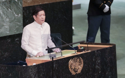 <p><strong>77th UNGA</strong>. President Ferdinand Marcos Jr. speaks before world leaders at the 77th United Nations General Assembly in New York on Sept. 21, 2022 (Philippine time). Marcos urged UN member-states to support the Philippines' candidacy to the international body's Security Council for the term 2027-2028.<em> (OPS photo)</em></p>