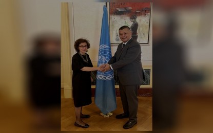 <p><strong>MEETING WITH UNHCHR</strong>. Justice Secretary Jesus Crispin Remulla meets with UN Acting High Commissioner for Human Rights Nada al-Nashif at the Palais Wilson in Geneva, Switzerland on Oct. 4, 2022. During the meeting, Remulla underscored the progress in the Philippines’ ongoing efforts to strengthen domestic human rights mechanisms. <em>(Photo from the Philippine Permanent Mission to the UN)</em></p>