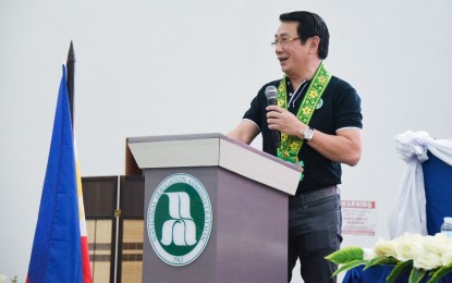 <p><strong>TRIPLE CROPPING</strong>. National Irrigation Administration chief Benny Antiporda speaks during the Irrigators Association Congress in NIA Upper Pampanga River Integrated Irrigation Systems on Wednesday (Oct. 5, 2022) at San Leonardo, Nueva Ecija. He said triple cropping could help contribute to food security in the country.<em> (Photo courtesy: NIA)</em></p>