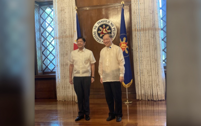 <p>President Ferdinand “Bongbong” Marcos Jr. and Department of Information and Communications Technology Secretary Ivan John Uy <em>(Photo courtesy of Malacañang Press Corps pool)</em></p>