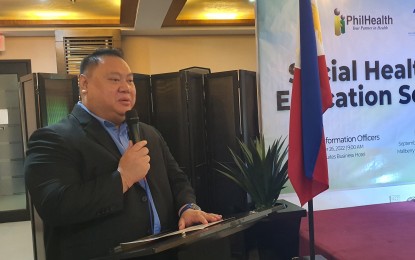 <p><strong>KONSULTA EXPANSION.</strong> PhilHealth 10 (Northern Mindanao) vice president Delio Aceron II delivers his speech during the Social Health Insurance Education Series in Cagayan de Oro City on Friday (Oct. 7, 2022). He said Philhealth-10 is planning to accredit 130 "Konsulta" facilities in 2023 that would provide free diagnostic testing to all members.<em> (PNA photo by Nef Luczon)</em></p>