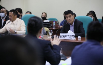 <p>ALL-OUT SUPPORT. Broadcaster-turned-Senator Raffy Tulfo vows to support the Office of the Press Secretary and its attached agencies and government-owned and controlled corporations during a Senate budget hearing on Monday (Oct. 10, 2022). Tulfo particularly pushed for the improvement of PTV4's facilities and benefits for its employees. <em>(PNA photo by Avito Dalan)</em></p>