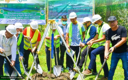 <p><strong>HALAL MEAT HUB.</strong> Agriculture officials of the Bangsamoro Autonomous Region in Muslim Mindanao lay down the foundation for the construction of a modern meat processing center and halal slaughterhouse in Maguindanao. The project is expected to be completed by March next year.<em> (Photo courtesy of MAFAR-BARMM)</em></p>
