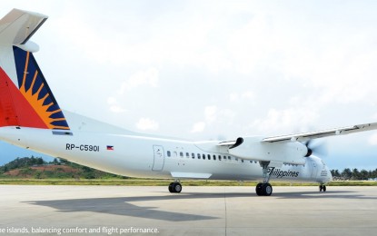 <p><strong>FLYING SOON</strong>. A turboprop aircraft of the Philippine Airlines (PAL) in this undated photo. The city government of Borongan in Eastern Samar has announced the launch of PAL Manila-Borongan flight on Nov. 25 this year, the first major player in the airline industry to serve the route. <em>(PAL photo)</em></p>