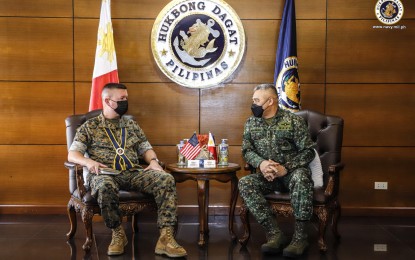 <p>United States 3rd Marine Expeditionary Force (MEF) and Marine Forces Japan head Lt. Gen. James Bierman (left) and Naval Inspector General, Maj. Gen. Jonas Lumawag (right) <em>(Photo courtesy of Philippine Navy)</em></p>