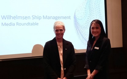<p><strong>UPSKILLING</strong>. Wilhelmsen Ship Management vice president for marine personnel Anette Bjerke Hoey (left) and Wilhelmsen vice president of marketing and communication Esther Gan. Hoey says they welcome government policies that aim to further improve the skills of Filipino seafarers. <em>(Photo by Joann S. Villanueva)</em></p>
