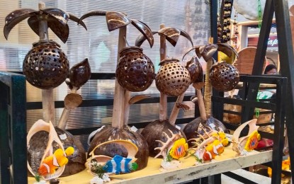 <p><strong>COCO-BASED</strong>. A coconut-based handicraft from Eastern Samar is displayed at the coco expo trade fair in Tacloban City from Oct. 14 to 17, 2022. The Department of Trade and Industry is eyeing PHP2.5 million in sales from a four-day trade fair of coconut-based and other local products from different parts of Eastern Visayas. <em>(PNA photo by Sarwell Meniano)</em></p>