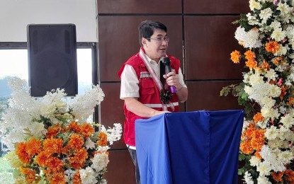 <p><strong>RELIEF GOODS WAREHOUSE</strong>. DSWD Secretary Erwin Tulfo delivers his message during the inauguration of the agency's three-story office-warehouse in Barangay Bacong, San Luis, Aurora on Monday (Oct. 17, 2022). The construction of facility is one of the mandates of President Ferdinand Marcos Jr. to speed up the government’s response, especially during calamities. <em>(Photo by Jason de Asis)</em></p>
