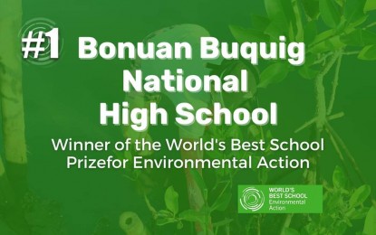 <p><strong>MANGROVE PLANTING.</strong> The Bonuan Boquig National High School wins the Best School Prize for Environmental Action category for their mangrove planting project. Best School Prizes is an international competition for the different schools all over the world. The school's cash prize worth $50,000 (around PHP2.95 million) will be utilized to further research on mangroves and expand the project to other schools. <em>(Photo courtesy of World's Best School Prizes)</em></p>