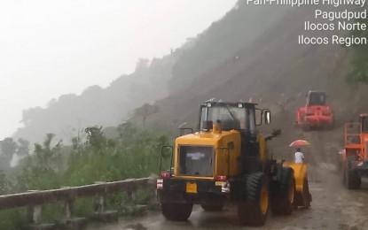 <p><strong>NEW LANDSLIDE</strong>. Another major landslide hit Barangay Pancian in Pagudpud town, Ilocos Norte province on Oct. 19, 2022, hampering the ongoing road clearing operations in the area. Tropical Depression Obet continued to threaten extreme Northern Luzon with light to moderate rains. <em>(DPWH)</em></p>