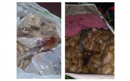 <p><strong>BANNED</strong>. Lechon meat and pork chicharon that came from Iloilo were confiscated and shipped back, respectively upon arrival at Bredco port in Bacolod City earlier this week. Starting Oct. 14, 2022, Negros Occidental banned live pigs and pork products from Panay Island and Guimaras, following a reported incidence of African swine fever in Oton, Iloilo. <em>(Photos courtesy of Negros Occidental Provincial Veterinary Office)</em></p>