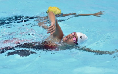 <p><strong>DOUBLE WIN.</strong> Nicola Queen Diamante in action during the Congress of Philippine Aquatics, Inc. (COPA) Reunion Swim Challenge Leg 3 at the Teofilo Ildefonso Swimming Center inside the Rizal Memorial Sports Complex in Malate, Manila on Oct. 22, 2022. The COPA Swim Series Leg 3 will be held on April 14, 2024 in the same venue.  <em>(Contributed photo) </em></p>