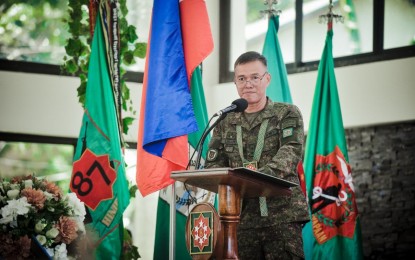 <p><strong>FIGHTING INSURGENTS</strong>. Maj. Gen. Camilo Ligayo, new commander of the Philippine Army’s 8th Infantry Division, delivers a speech in this undated photo . He said ending the local armed conflict in Eastern Visayas before the year ends will be his top priority. <em>(Philippine Army photo)</em></p>