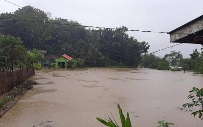 <p><strong>FLOODING</strong>. Heavy rains due to the trough and shear line caused by Tropical Storm Paeng result in flooding in some areas in Dumalag, Capiz on Thursday (Oct. 27, 2022). Capiz has been identified as high risk of flooding during the pre-disaster risk assessment of the Regional Disaster Risk Reduction and Management Council on Wednesday afternoon (Oct. 26). <em>(Photo courtesy of Dumalag MDRRM office)</em></p>