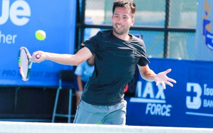 <p><strong>NEXT ROUND</strong>. Filipino Francis Casey Alcantara, shown in a 2018 file photo, made it to the semifinal round of the men's doubles with Coleman Wong of Hong Kong at the Medco Energi International Tennis Championships Week 1 at the Sultan Hotel outdoor hard court in Jakarta, Indonesia on Thursday (Oct. 27, 2022). Alcantara is expected to lead the Philippine tennis team in the Cambodia SEA Games and Hangzhou Asian Games next year. <em>(Contributed photo) </em></p>