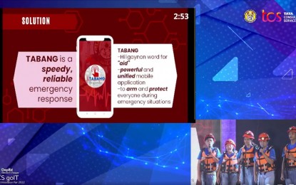 <p><strong>BEST INNOVATION</strong>. Students of the Dumolog National High School in Roxas City, Capiz present their mobile emergency assistance application that will connect end-users faster to responders with just a click of the finger during the 1st goIT Digital Innovation Fair 2022 held in Iloilo City on Thursday (Oct 27, 2022). The group's Tabang mobile emergency application bested 29 other IT applications created by learners from 21 schools division of the Department of Education.<em> (Photo screen grab from DepEd live streaming)</em></p>