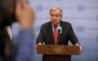 <p>UN Secretary-General Antonio Guterres speaks to reporters at the UN headquarters in New York, Oct. 3, 2022. <em>(Xinhua/Xie E)</em></p>