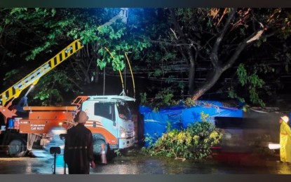 <p><strong>POWER RESTORATION</strong>. Line clearing works of Manila Electric Company (Meralco) crew in Tanay, Rizal after the onslaught of Severe Tropical Storm Paeng. Meralco said it has fully restored power in its franchise areas as of Wednesday morning (Nov. 2, 2022). <em>(Photo courtesy of Meralco)</em></p>